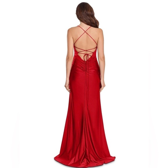 XSCAPE JERSEY LACE UP Side Slit GOWN Sz‎ 4 NWT - Picture 2 of 10